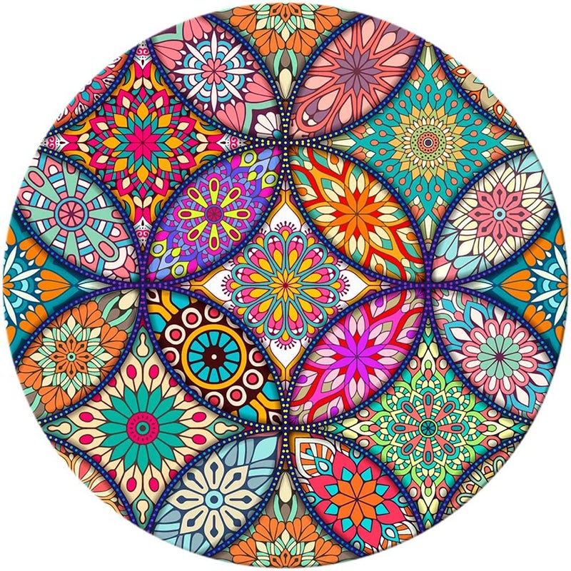BOSOBO Cute Mouse Pad, Round Mandala Mouse Mat with Design, Non-Slip Rubber Base Mousepad with Stitched Edge, Waterproof Women Small Size 7.9 x 7.9 Inch, Pretty Mandala - Image 1